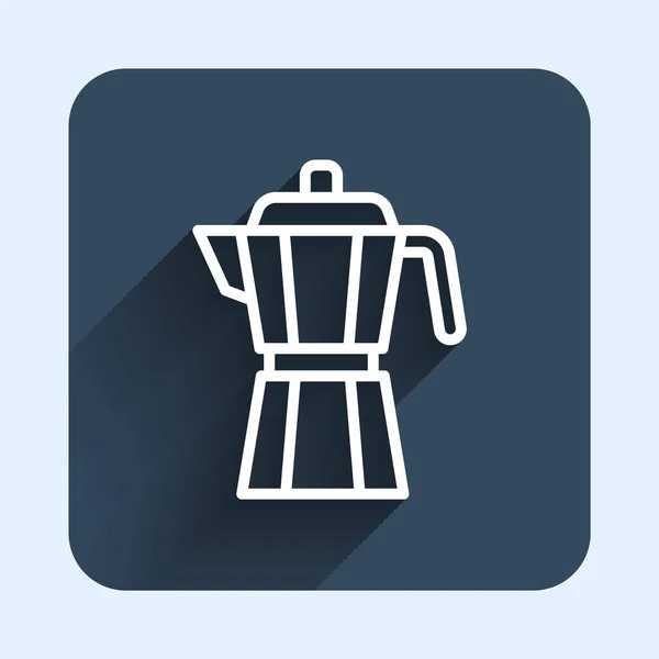 White line Coffee maker moca pot icon isolated with long shadow background. Blue square button. Vector — Stock Vector