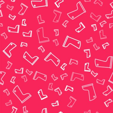 Beyaz çizgi, su geçirmez lastik bot ikonu kırmızı arka planda izole edilmiş pürüzsüz desen. Yağmurlu hava, balıkçılık, bahçe işleri için çizme. Vektör