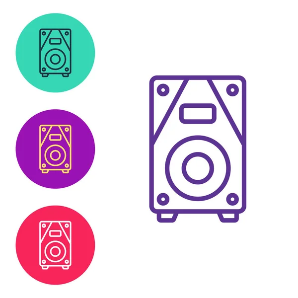 Set line Stereo speaker icon isolated on white background. Sound system speakers. Music icon. Musical column speaker bass equipment. Set icons colorful. Vector — Stock Vector