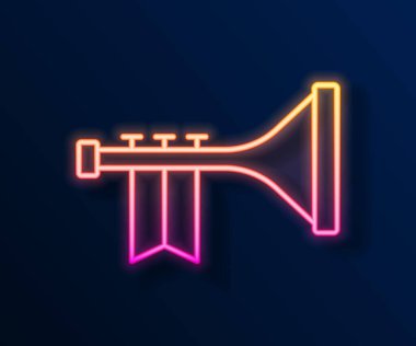 Parlayan neon hattı Trompet simgesi siyah arkaplanda izole edildi. Müzik aleti. Vektör