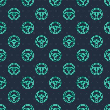 Yeşil çizgi yarış simülatörü kokpit ikonu mavi arka planda izole edilmiş kusursuz desen. Oyun aksesuarı. Simülasyon oyunu için Gadget. Vektör