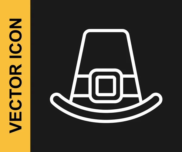 Linea bianca icona del cappello Leprechaun isolato su sfondo nero. Buon San Patrizio. Festa nazionale irlandese. Vettore — Vettoriale Stock