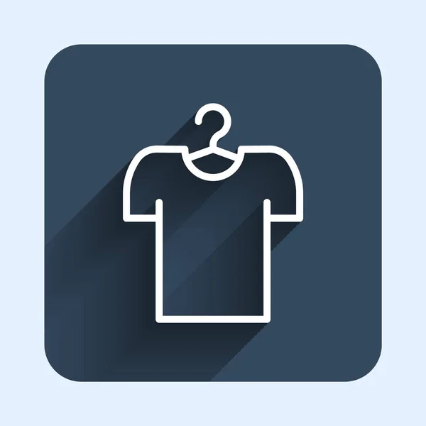 White line T-shirt on hanger icon isolated with long shadow background. Blue square button. Vector —  Vetores de Stock