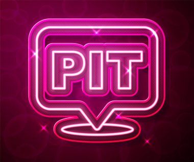 Parlayan neon hattı pit stop simgesi kırmızı arkaplanda izole edildi. Vektör