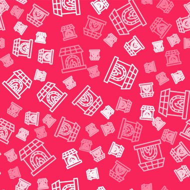 Beyaz çizgi Blacksmith fırın ikonu kırmızı arka planda izole edilmiş pürüzsüz desen. Vektör