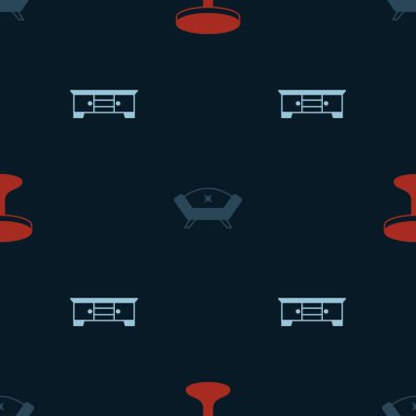 Yuvarlak masa, kanepe ve TV 'yi pürüzsüz bir düzene sokun. Vektör