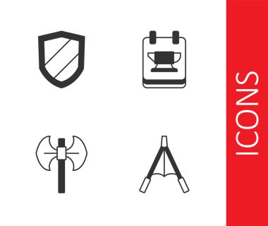 Havalandırma körüğü, Kalkan, Ortaçağ kutup baltası ve Demirci örs alet simgesini ayarlayın. Vektör