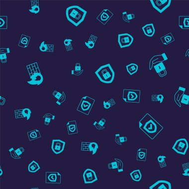 Güvenlik duvarını, güvenlik duvarını, kilidi, kalkanı, kilit ve sözleşmeli kalkanı kusursuz desene ayarlayın. Vektör