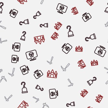 Set line Skull, Pirate hook, Scythe and Castle on seamless pattern. Vector