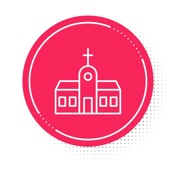 White line Church building icon isolated on white background. Christian Church. Religion of church. Red circle button. Vector — Image vectorielle