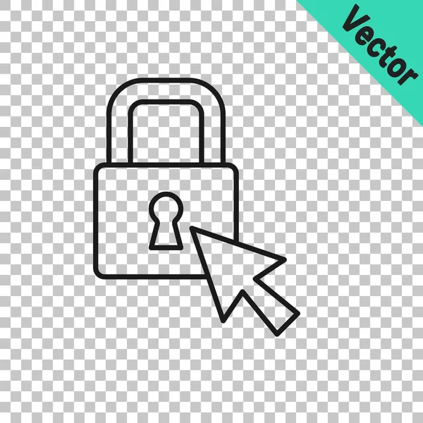 Icono de bloqueo de línea negra aislado sobre fondo transparente. Señal de candado. Seguridad, seguridad, protección, concepto de privacidad. Vector — Vector de stock