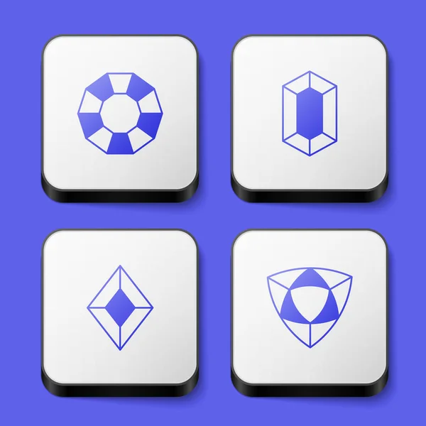 Set Diamond, Gem stone, and icon. Белая квадратная кнопка Вектор — стоковый вектор