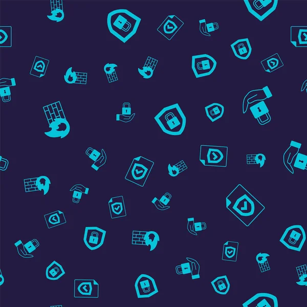 Güvenlik duvarını, güvenlik duvarını, kilidi, kalkanı, kilit ve sözleşmeli kalkanı kusursuz desene ayarlayın. Vektör