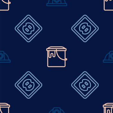 Hat güvenliği kaskı, elektrik prizi ve boya kovasını pürüzsüz desene ayarlayın. Vektör