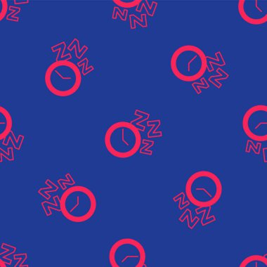 Kırmızı Alarm saat simgesi mavi arkaplanda izole edilmiş. Uyan, kalk konsepti. Zaman işareti. Vektör