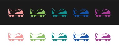 Futbol ayakkabısı simgesini siyah ve beyaz arkaplanda izole et. Futbol ayakkabıları. Spor futbolu ayak koruması. Vektör