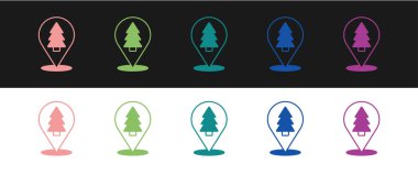 Noel ağacı simgesini siyah beyaz arkaplanda izole et. Mutlu Noeller ve mutlu yıllar. Vektör