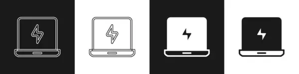 Setzen Sie Das Laptop Symbol Isoliert Auf Schwarzem Und Weißem — Stockvektor