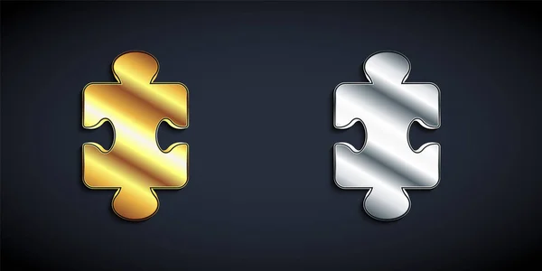 Oro Argento Puzzle Pezzi Icona Giocattolo Isolato Sfondo Nero Lungo — Vettoriale Stock