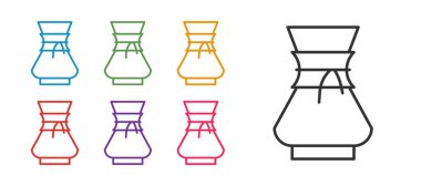 Beyaz arka planda izole edilmiş kahve makinesi simgesinin üzerine çizgi dök. Alternatif kahve demleme yöntemleri. Kahve kültürü. Simgeleri renklendirin. Vektör