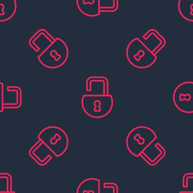 Kırmızı çizgi Açık asma kilit simgesi siyah arkaplanda izole edilmiş. Kilit açık işareti. Siber güvenlik kavramı. Dijital veri koruması. Vektör