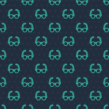Yeşil çizgi gözlüğü ikonu mavi arkaplanda izole edilmiş pürüzsüz desen. Gözlük çerçevesi sembolü. Vektör