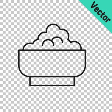 Şeffaf arkaplanda izole edilmiş siyah çizgi pirinç ikonu. Geleneksel Asya yemekleri. Vektör