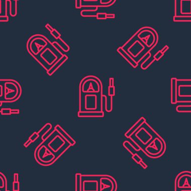 Kırmızı çizgi ya da benzin istasyonu simgesi siyah arka planda izole edilmiş. Araba yakıtı sembolü. Benzin pompası. Vektör