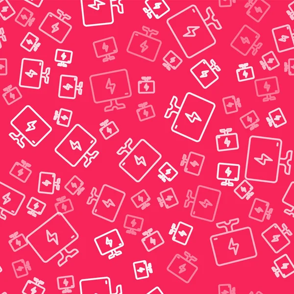 Beyaz çizgi Akıllı TV simgesi kırmızı arkaplanda kusursuz desen izole etti. Televizyon tabelası. Vektör