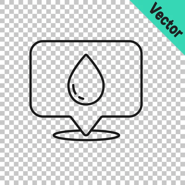 Black Line Water Drop Location Icon Isolated Transparent Background Vector — Stock Vector