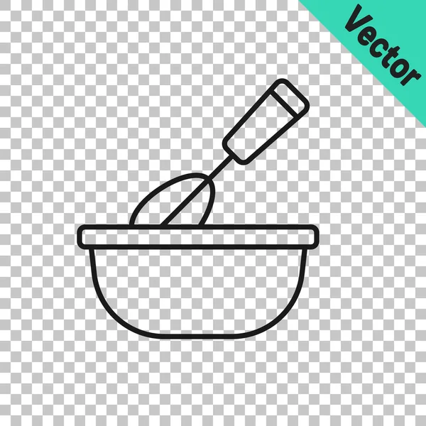 Black Line Cooking Whisk Bowl Icon Isolated Transparent Background Cooking — Stock Vector