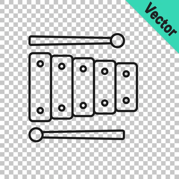 Černá Linka Xylofon Hudební Nástroj Třinácti Dřevěnými Tyčemi Dvěma Bicími — Stockový vektor