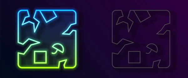 Glowing Neon Line Broken Cardboard Box Icon Isolated Black Background — Vector de stock