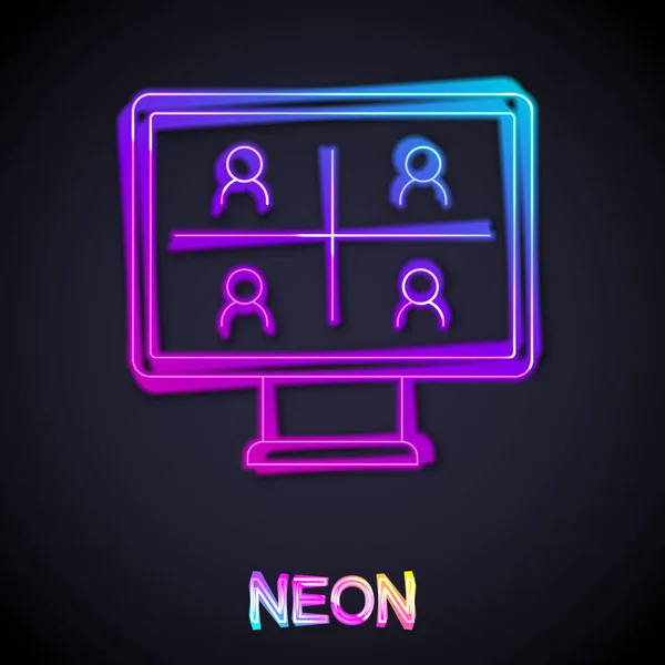 Gloeiende Neon Lijn Video Chat Conferentie Pictogram Geïsoleerd Zwarte Achtergrond — Stockvector