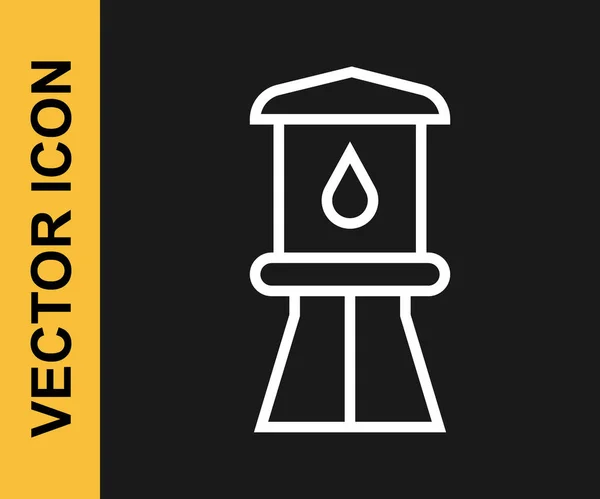 White Line Water Tower Icon Isolated Black Background Vector — Vettoriale Stock