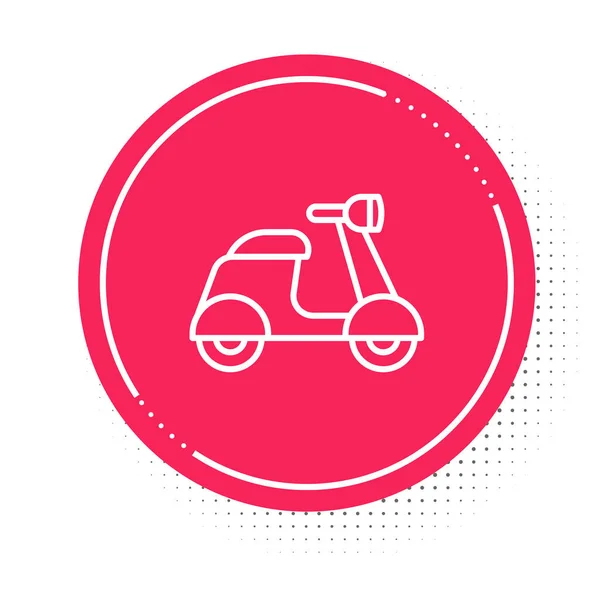 White Line Scooter Icon Isolated White Background Red Circle Button — Vettoriale Stock