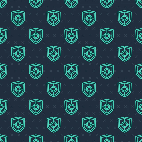 Green Line Shield Ikona Izolované Bezešvé Vzor Modrém Pozadí Strážní — Stockový vektor