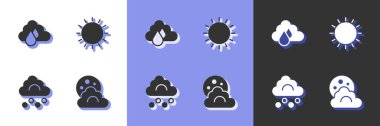 Set Cloud with moon, rain, Hail cloud and Sun icon. Vector