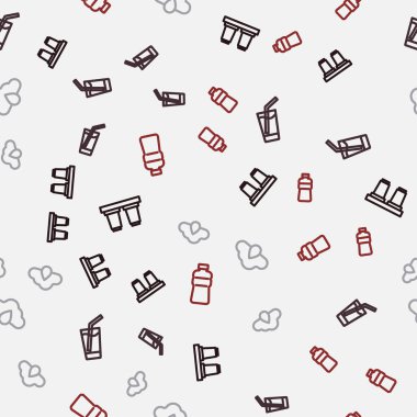 Hat su filtresi kartuşu, su dolu cam, bulut yağmuru ve dikişsiz desenli bir şişe. Vektör