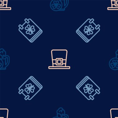 Bardak bira, Aziz Patrick günü takvim ve leprikon şapkalı kusursuz desenli. Vektör