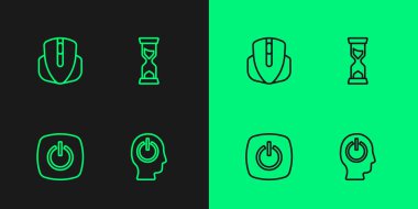 Güç düğmesini, Bilgisayar faresini ve Eski kum saati simgesini ayarla. Vektör