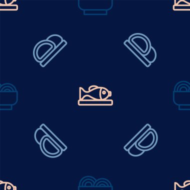 Asya eriştelerini kase suşiye koy ve tabakta kusursuz bir şekilde servis et. Vektör.