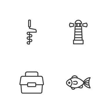 Fish Case ya da Fish Hand buz matkabı ve deniz feneri ikonu için bir hat oluştur. Vektör.