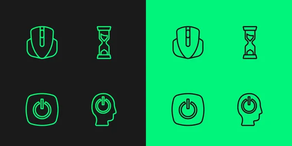 Set Line Power Button Computer Mouse Old Hourglass Icon Vector — Image vectorielle