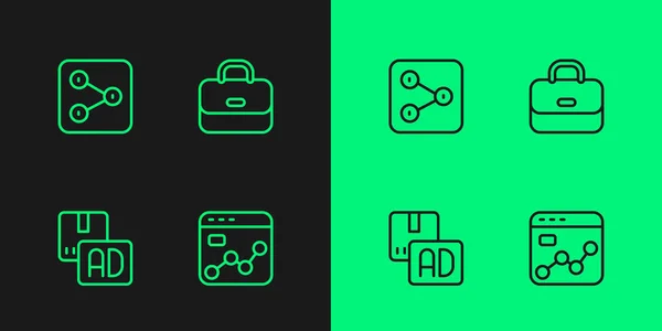 Set Line Market Analysis Advertising Share Briefcase Icon Vector — Stockový vektor