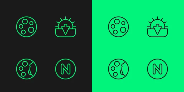 Set Line Compass North Moon Phases Sunset Icon Vector — Vettoriale Stock