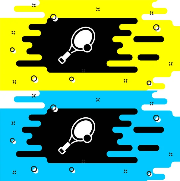 Weißer Tennisschläger mit Ball-Symbol auf schwarzem Hintergrund. Sportgeräte. Vektor — Stockvektor