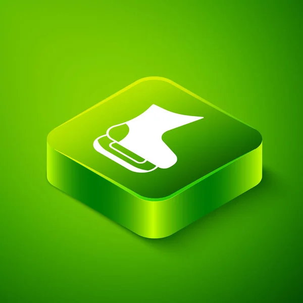 Isometric Skates icon isolated on green background. Ice skate shoes icon. Sport boots with blades. Green square button. Vector — Stock Vector