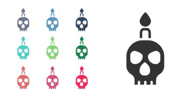 Beyaz arka planda izole edilmiş bir kafatası ikonunda siyah yanan mum. Ölüm günü. Simgeleri renklendirin. Vektör