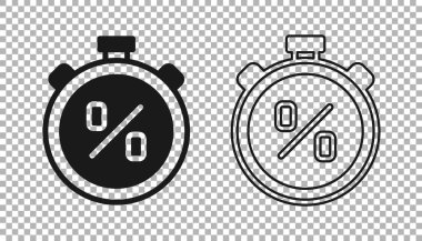 Şeffaf arkaplanda yüzde yüz indirim simgesine sahip Siyah Kronometre. Zaman göstergesi. Vektör